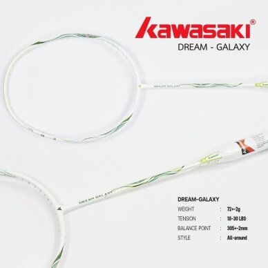 Badmintono raketė Kawasaki Dream Galaxy Green 5u Badmintono raketė Kawasaki Dream Galaxy Green 5u