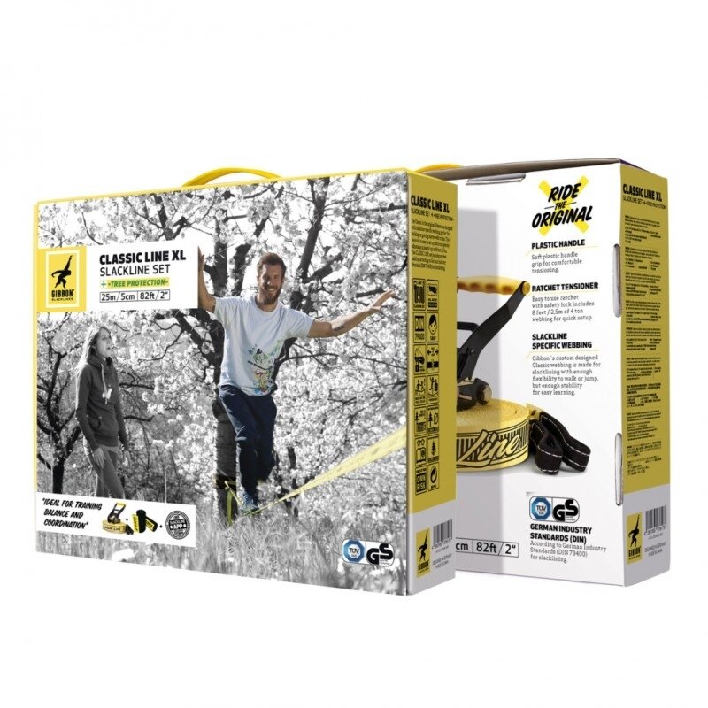 Balansinė juosta Slackline Gibbon Classic Line XL su apsauga 25m/5cm 1 Balansinė juosta Slackline Gibbon Classic Line XL su apsauga 25m/5cm 1