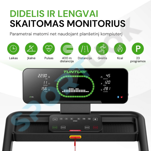 Bėgimo takelis TUNTURI Cardio Fit T30 Treadmill + App 4 Bėgimo takelis TUNTURI Cardio Fit T30 Treadmill + App 4