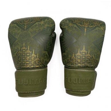 BOKSO PIRŠTINĖS Fujimae SakYant II Leather Khaki/Gold 14oz BOKSO PIRŠTINĖS Fujimae SakYant II Leather Khaki/Gold 14oz