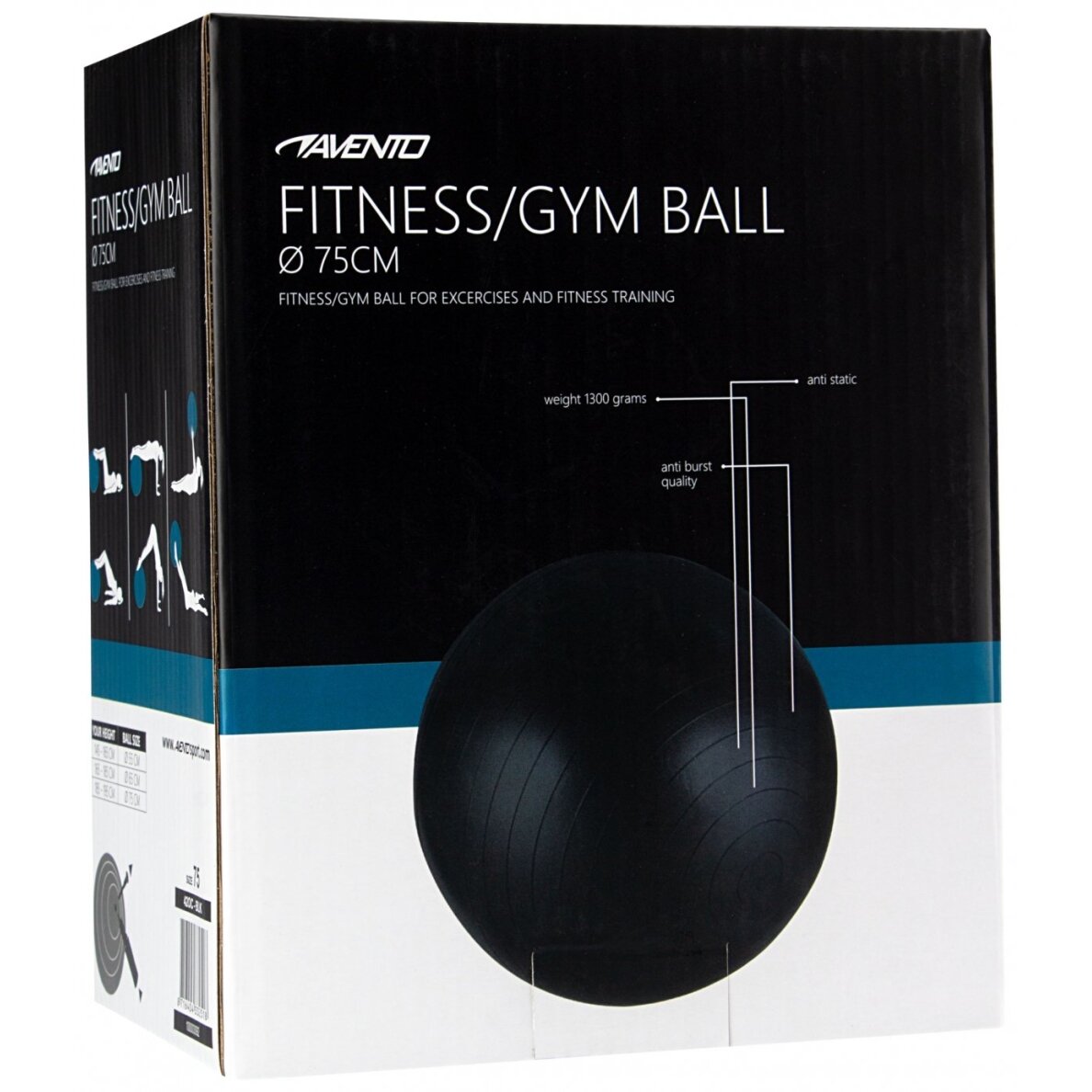 Gimnast. kamuolys 75cm AVENTO 42OC Black 1 Gimnast. kamuolys 75cm AVENTO 42OC Black 1