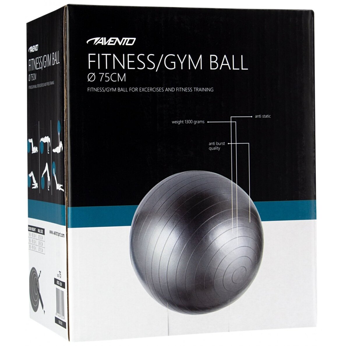 Gimnast. kamuolys 75cm AVENTO 42OC Silver 1 Gimnast. kamuolys 75cm AVENTO 42OC Silver 1