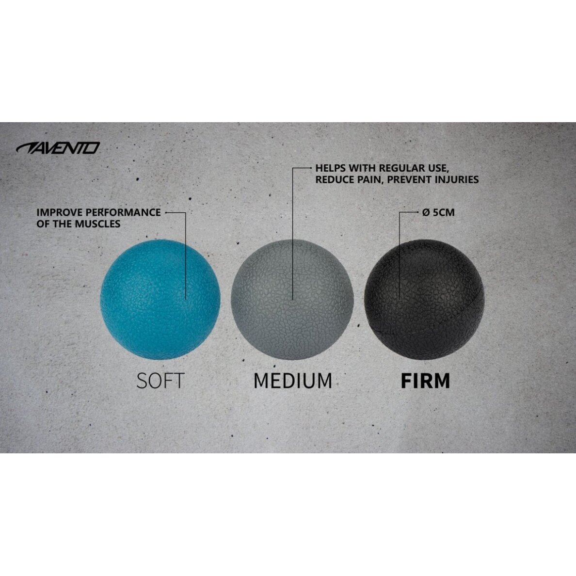 Masažinių kamuoliukų rinkinys AVENTO 42RA 5cm 3vnt Blue/Grey/Black 5 Masažinių kamuoliukų rinkinys AVENTO 42RA 5cm 3vnt Blue/Grey/Black 5