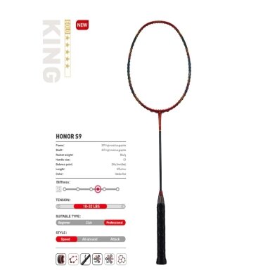 Profesionali badmintono raketė Kawasaki Honor S9 Red (sustyguota) Profesionali badmintono raketė Kawasaki Honor S9 Red (sustyguota)