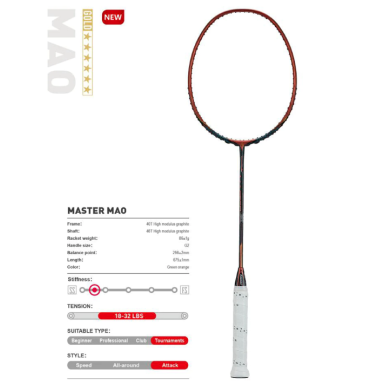 Profesionali badmintono raketė Kawasaki Mao green/orange