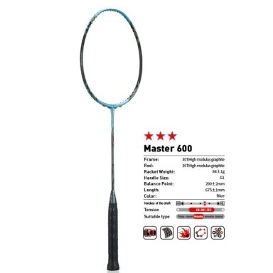 Profesionali badmintono raketė Kawasaki Master 600 (sustyguota)
