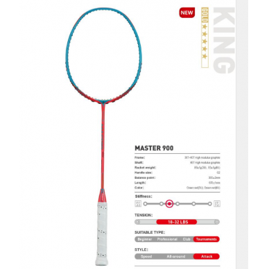 Profesionali badmintono raketė Kawasaki Master 900 3u 1 Profesionali badmintono raketė Kawasaki Master 900 3u 1