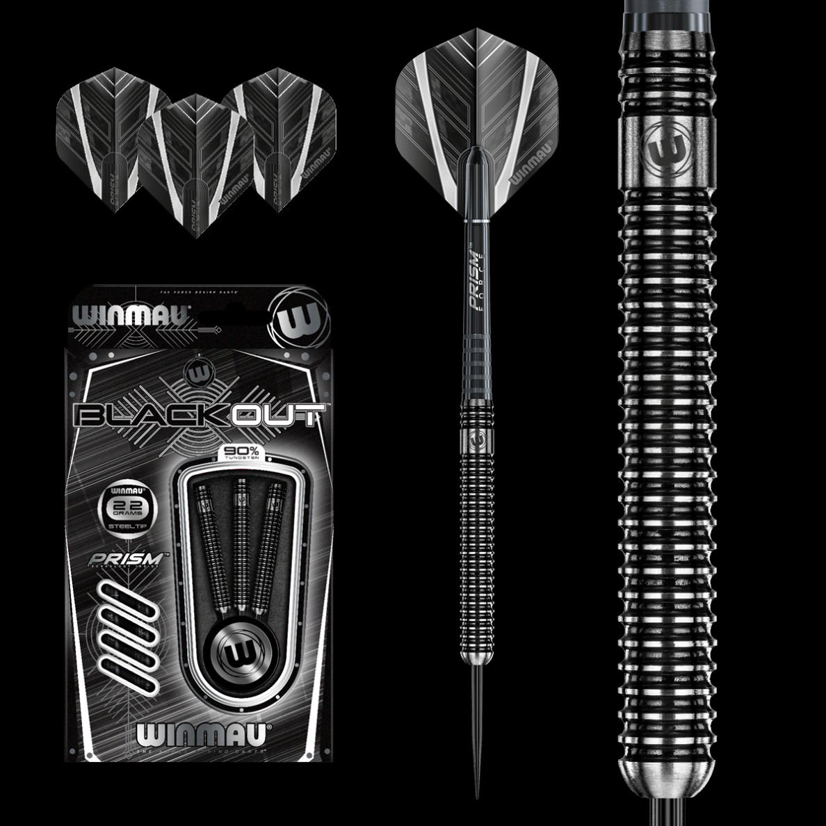 Smiginio strėlytės Winmau Blackout 90% Tungsten alloy 3x22g Smiginio strėlytės Winmau Blackout 90% Tungsten alloy 3x22g