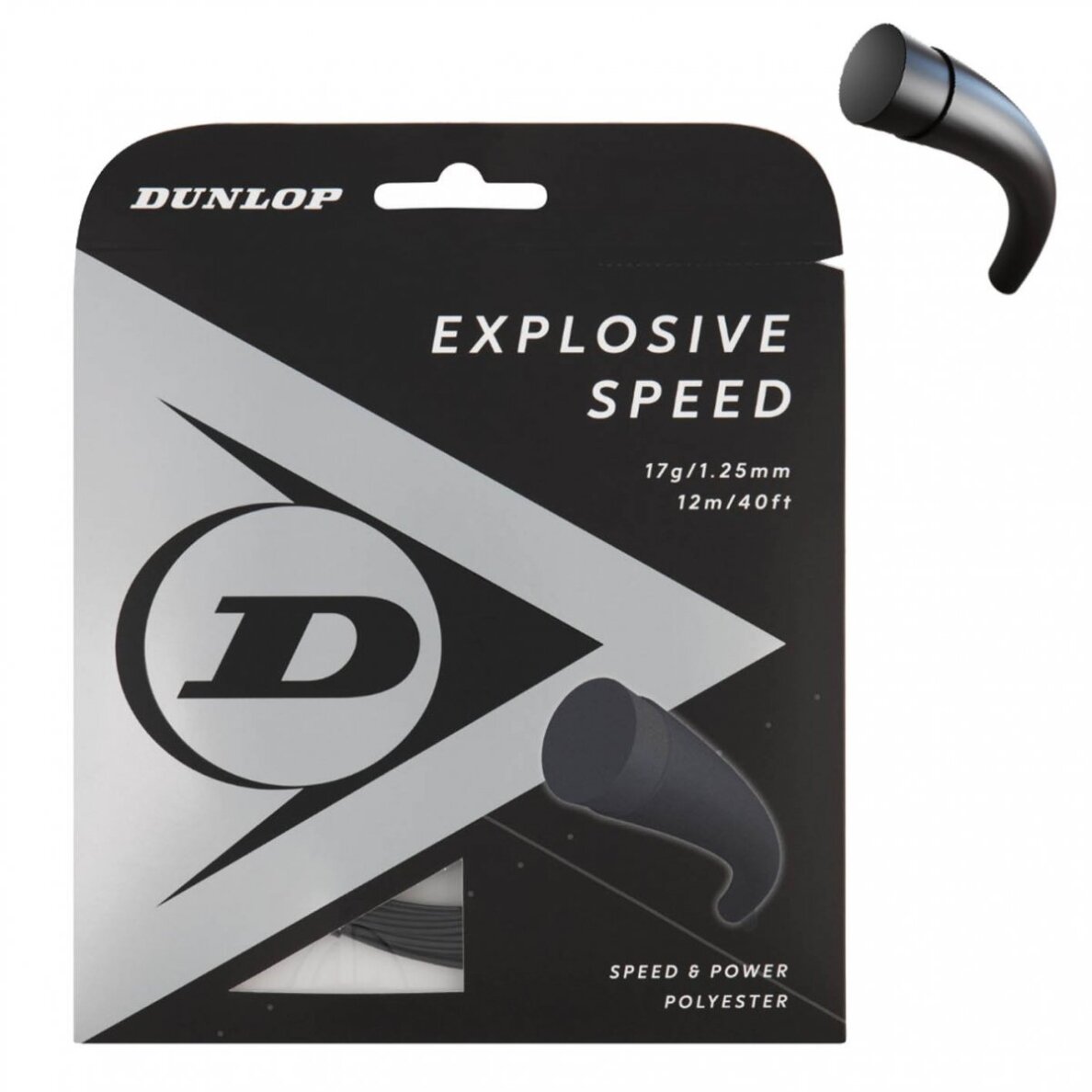 Stygos tenisui Dunlop EXPLOSIVE SPEED 17G/1,25mm/12M Black Stygos tenisui Dunlop EXPLOSIVE SPEED 17G/1,25mm/12M Black