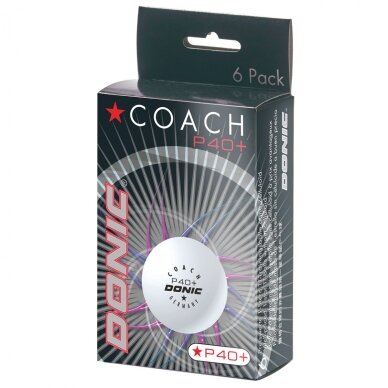 Stalo teniso kamuoliukai DONIC P40+ Coach 1žv. 6vnt White Stalo teniso kamuoliukai DONIC P40+ Coach 1žv. 6vnt White