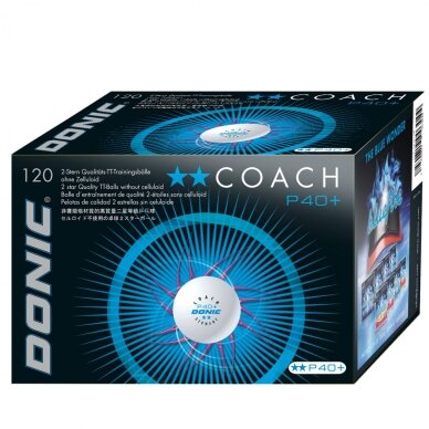Stalo teniso kamuoliukai DONIC P40+ Coach 2žv. 120 vnt White Stalo teniso kamuoliukai DONIC P40+ Coach 2žv. 120 vnt White