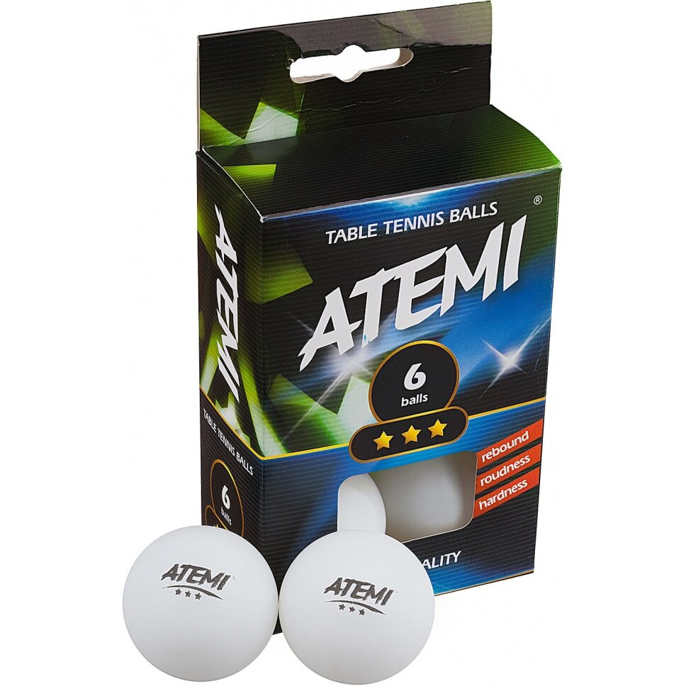 Stalo teniso kamuoliukai Atemi 3* 6vnt (balti) 1 Stalo teniso kamuoliukai Atemi 3* 6vnt (balti) 1